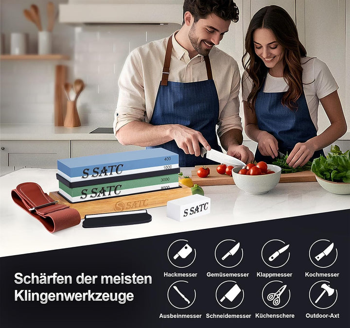 S SATC Schleifstein Messer Set Körnung 400/1000/3000/8000 Wetzstein Messer Schärfen Messerschärfer m