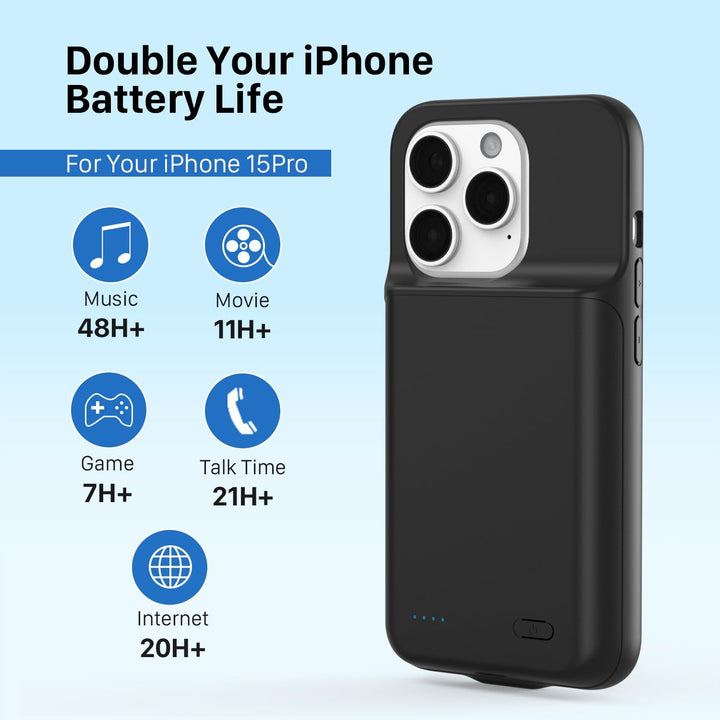 TQTHL Akkuhülle für iPhone 15 pro, [ 6800mAh ] Zusatzakku Ladehülle Akku hülle Handyhülle,wiederaufl