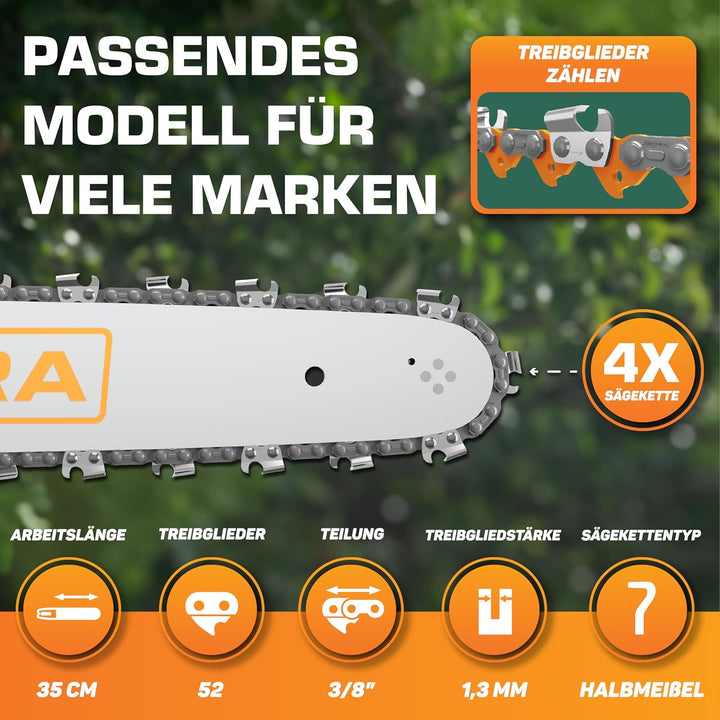 SECURA 4 Stück Ersatzkette für Kettensäge 35cm Dolmar Einhell Bosch Makita | Sägekette 35cm 3/8 1,3