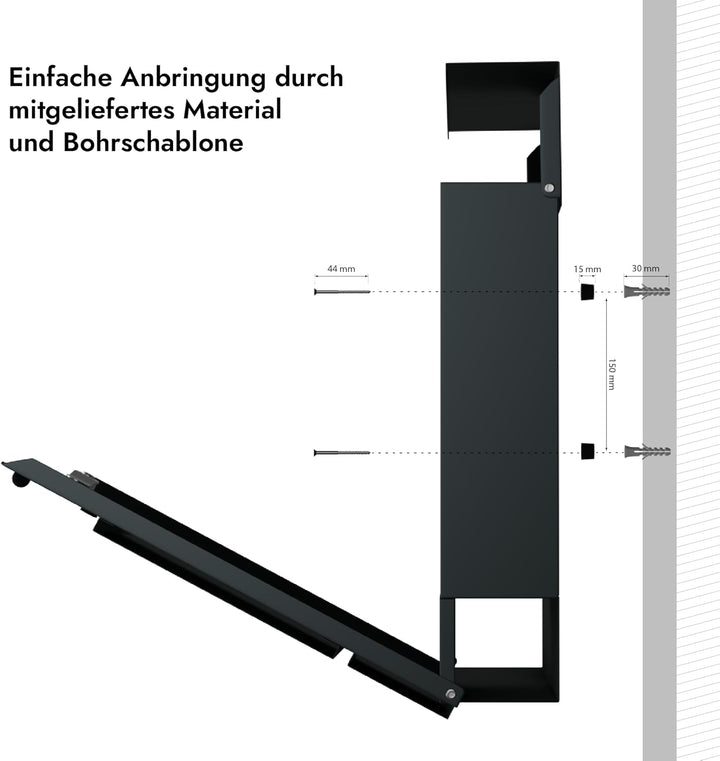 Forgard Briefkasten Anthrazit mit Zeitungsfach (RAL 7016), personalisiert, Postkasten Modern aus Zin