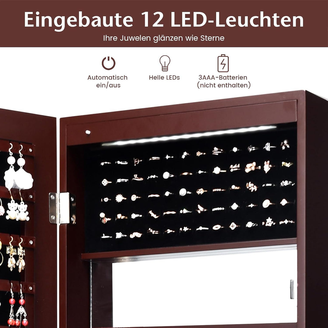 COSTWAY 120cm Schmuckschrank mit Ganzkörperspiegel und eingebautem Schminkspiegel, Schmuck Spiegelsc