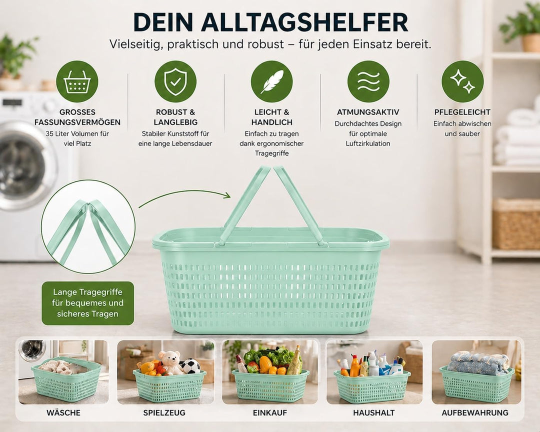 HRB Wäschekorb 35L mit Henkel – Stabiler Kunststoff Wäschekorb Anthrazit – Leicht & Robust, Luftdurc