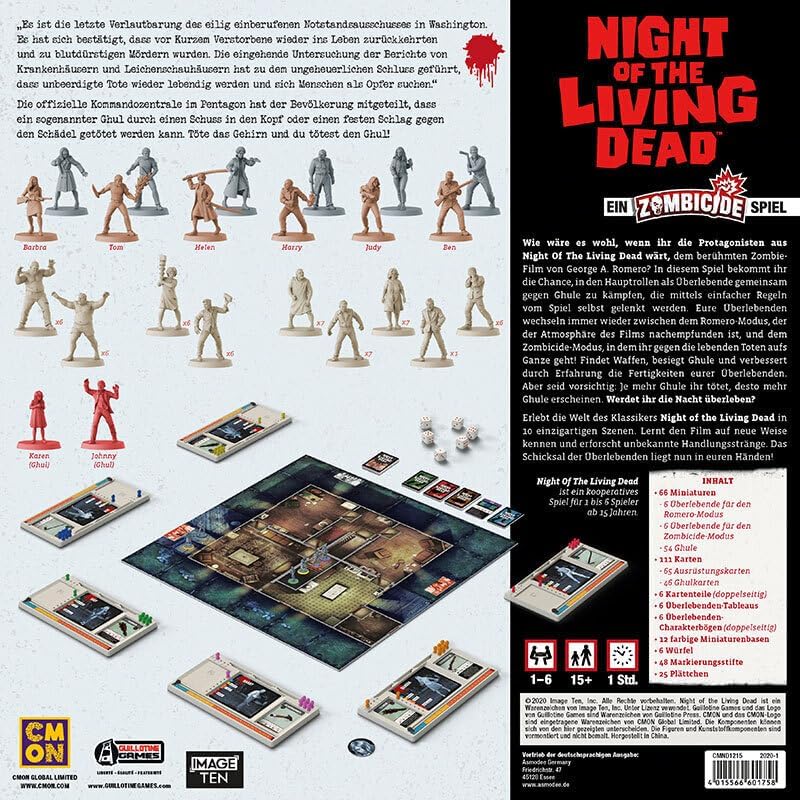 Asmodee Zombicide Night of the Living Dead, Grundspiel, Expertenspiel, Dungeon Crawler, Deutsch, Zom