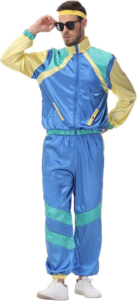 FYMNSI Herren Damen 70er 80er Jahre Outfit Trainingsanzug Jogginganzug Faschingskostüm Halloween Mot