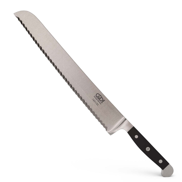 GÜDE Solingen - Brotmesser für Linkshänder geschmiedet, 32 cm, POM schwarz, ALPHA, Doppelkropf, Hand