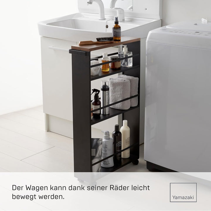 Yamazaki 3628 TOWER Nischenwagen mit Griff, schwarz, Stahl/Holz, Minimalistisches Design Schwarz Sin