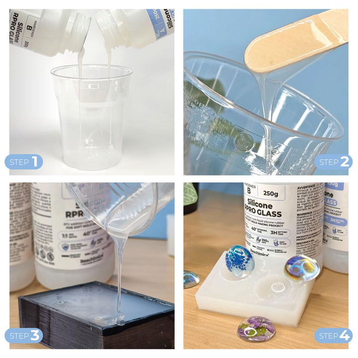 Reschimica Flüssiges Silikon Kautschuk 1:1 R PRO Glass, Durchscheinender Silikonkautschuk, ideal für