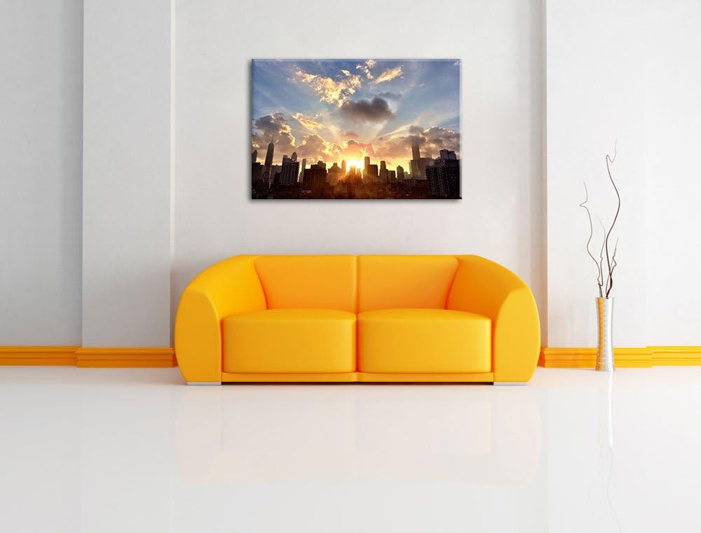 Chicago Skyline im Sonnenaufgang Format: 100x70 auf Leinwand, XXL riesige Bilder fertig gerahmt mit