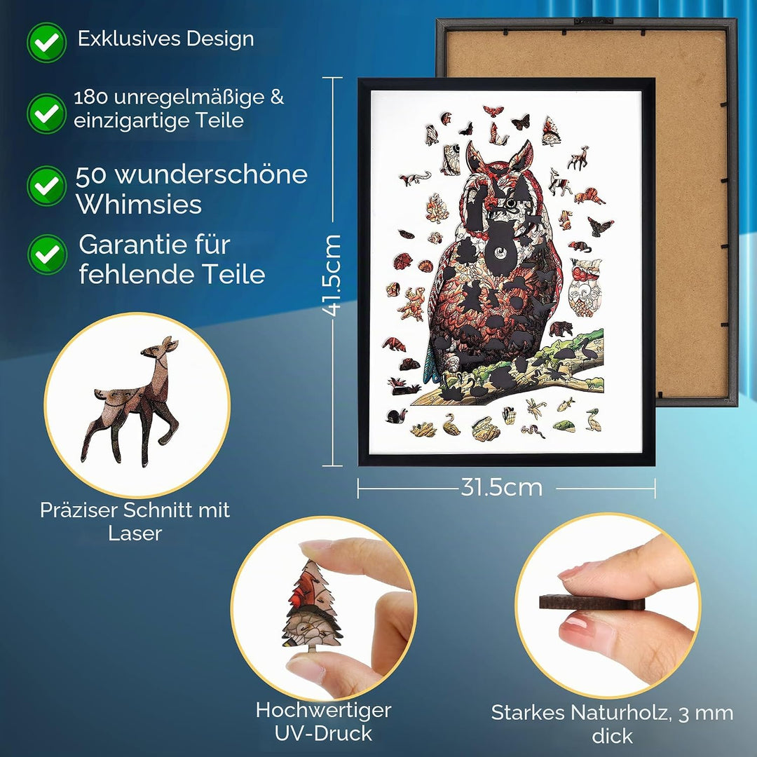 Holzpuzzle Erwachsene Mit Rahmen | Magnetische holzpuzzle für Erwachsene | Puzzle Tiere Eule | wandd
