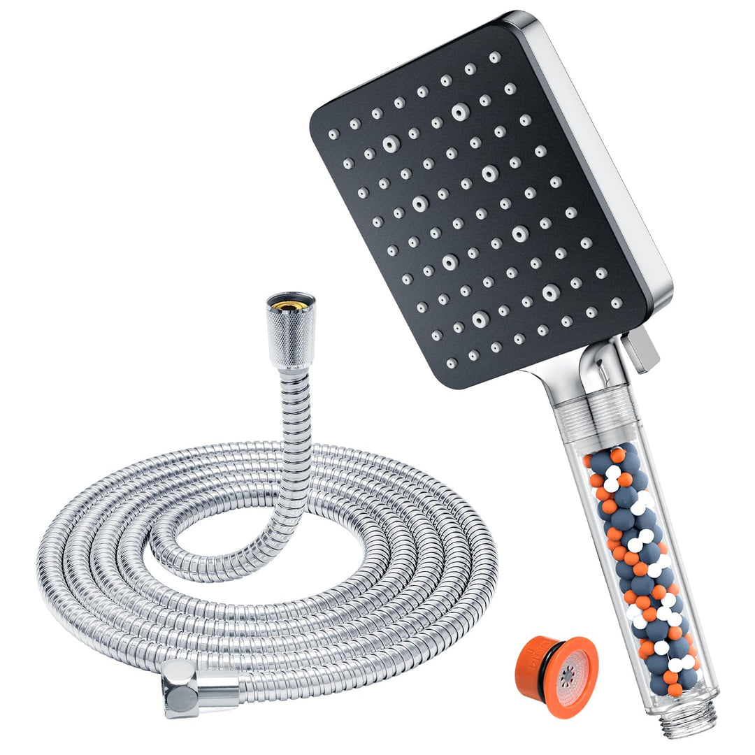 Duschkopf und Schlauch 1,6 m mit Filter – YEAUPE PRO quadratischer Hochdruck-Duschkopf und Schlauch