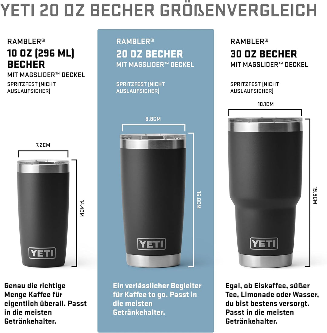 YETI Rambler 20 oz (591 ml) Tumbler mit abnehmbarem MagSlider‑Deckel, Edelstahl‑Thermobecher, Vakuum