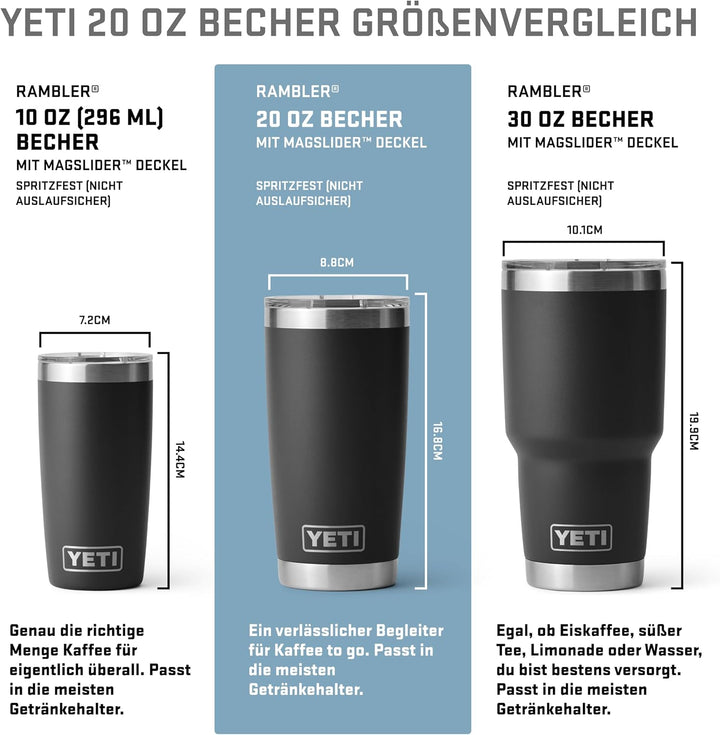 YETI Rambler 20 oz (591 ml) Tumbler mit abnehmbarem MagSlider‑Deckel, Edelstahl‑Thermobecher, Vakuum
