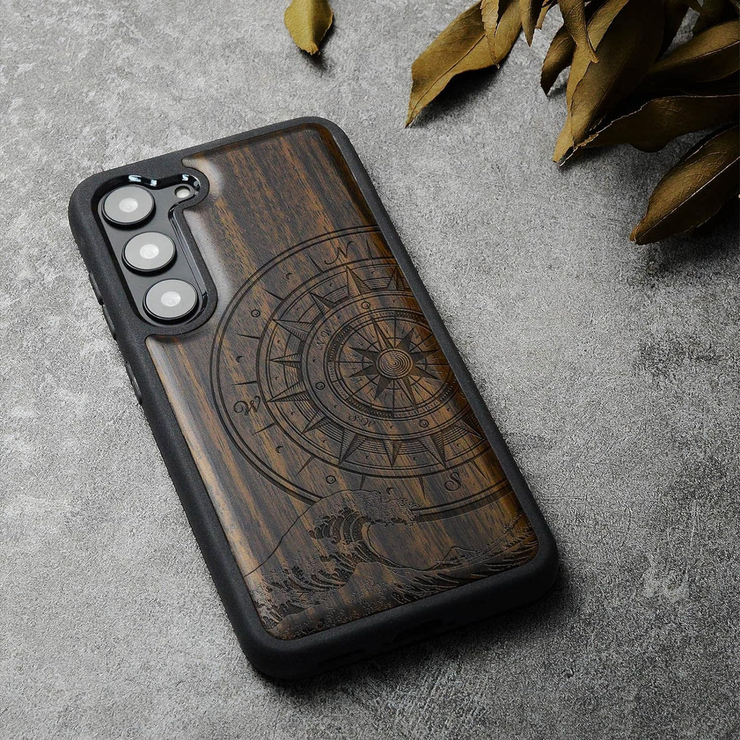 Carveit Holz Handyhülle für Galaxy S23 Plus Cover [Einzigartiges Design Case] Stossstange hülle Komp