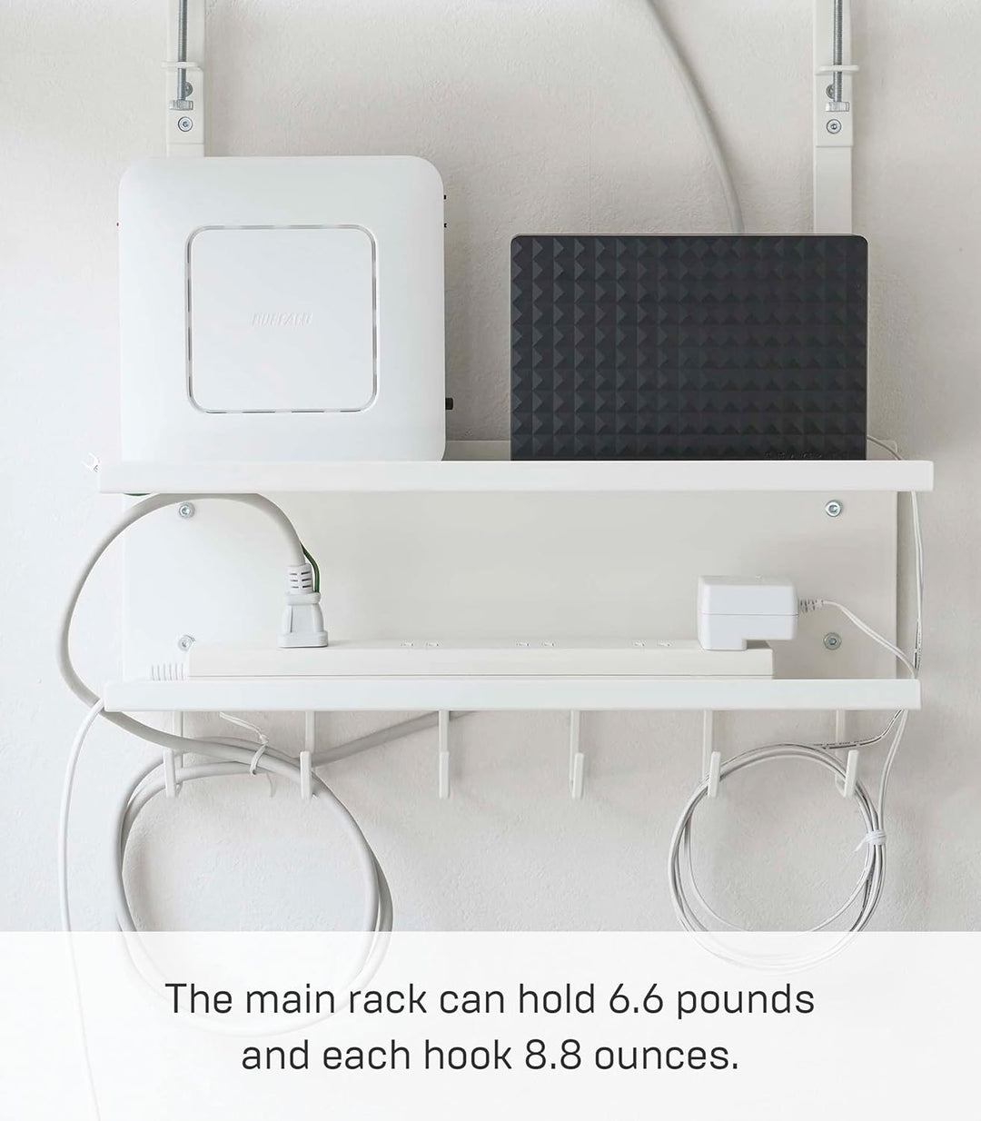 Yamazaki 5461 SMART Unter-Tisch Kabel- & Router-Organizer, weiss, Stahl, Minimalistisches Design Wei