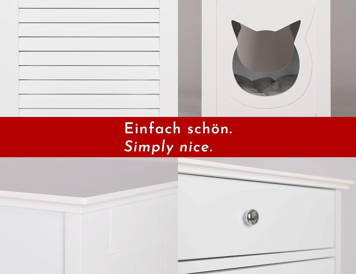 Katzenschrank für Katzentoilette gross hoch aus Holz, Katzenklo-Schrank Kommode mit Schublade und Tü