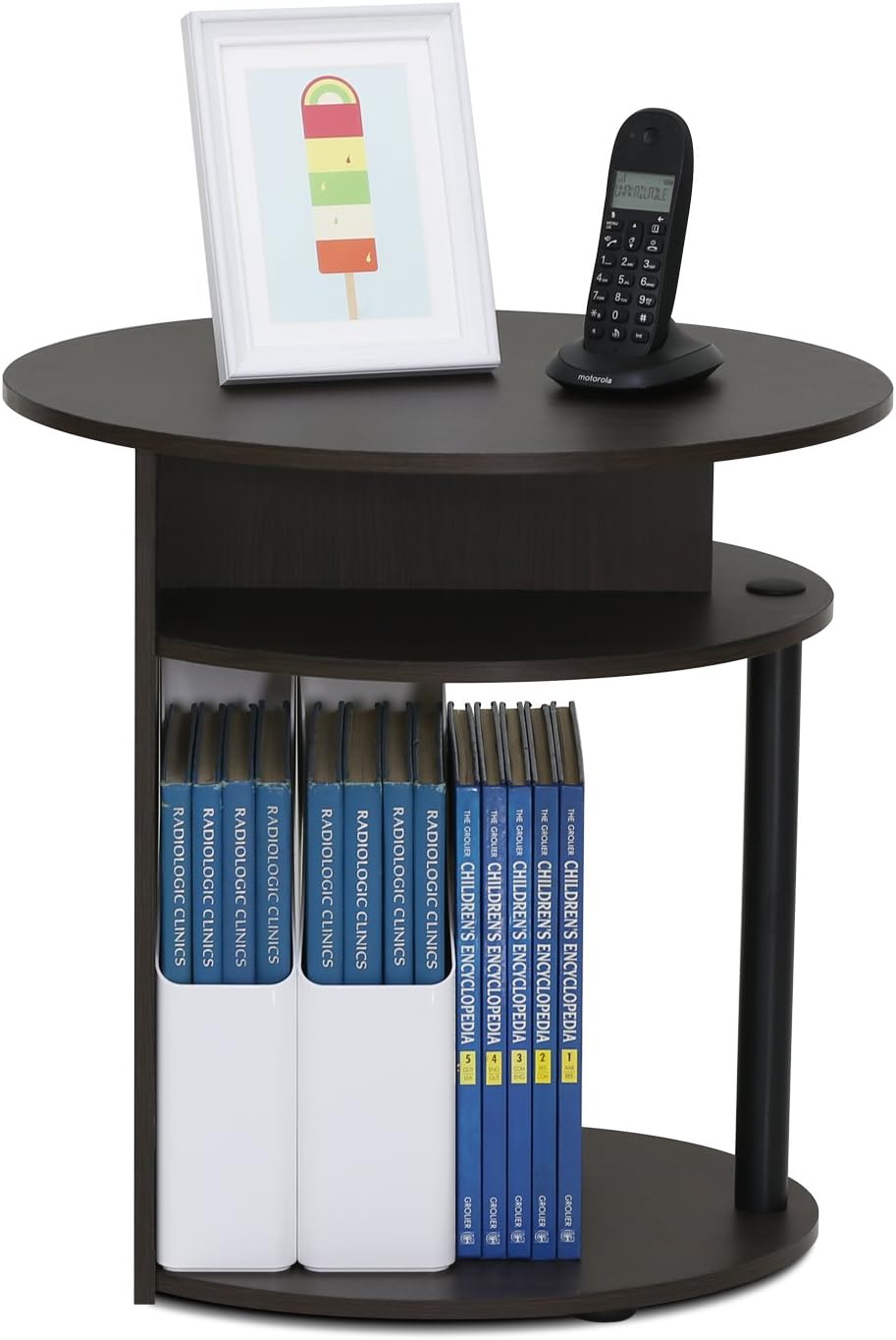 Furinno JAYA Ovaler Beistelltisch mit moderen Design, holz, Walnuss/Schwarz, 39.37 x 39.37 x 49.02 c