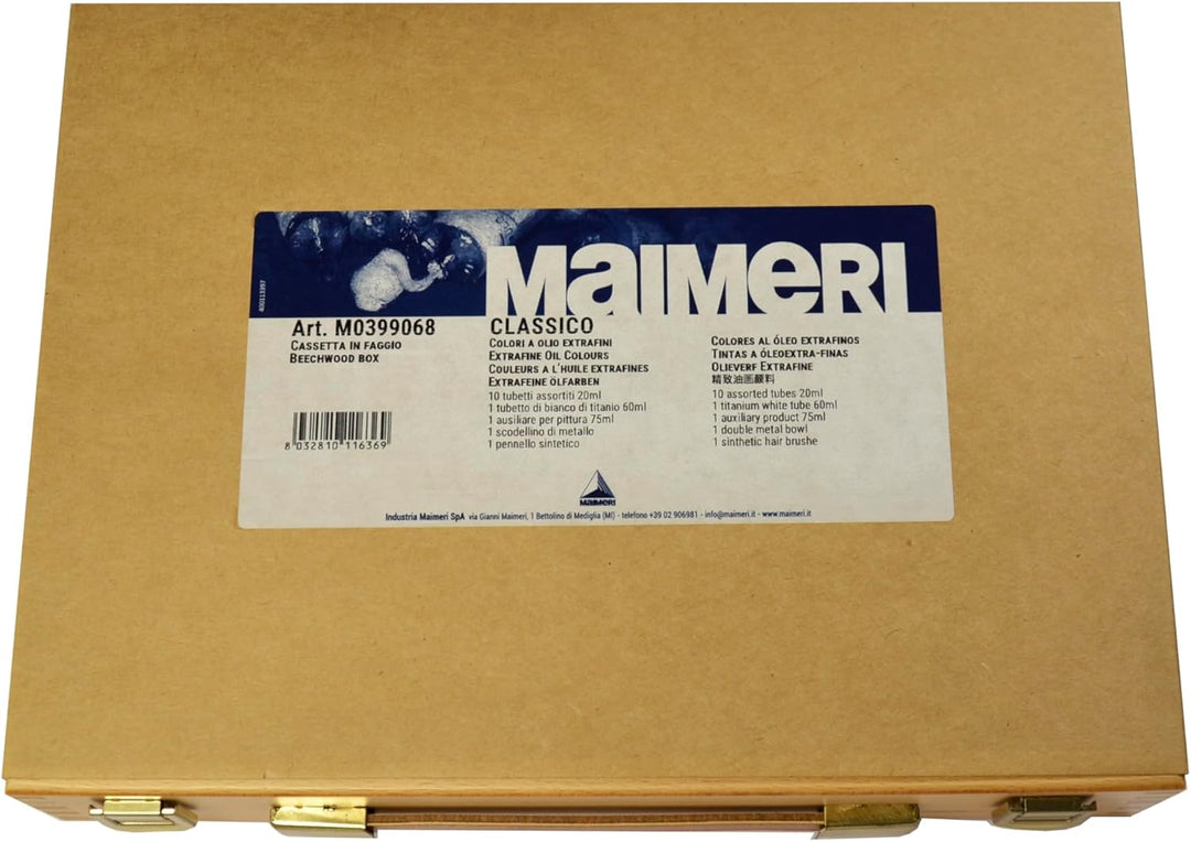 MAIMERI CLASSICO - Ölfarben-Set mit 10 x 20 ml Aluminiumtuben inkl. Zubehör im Malkasten Set 10 x 20