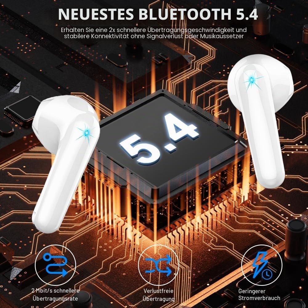 Bluetooth Kopfhörer, Kopfhörer Kabellos Bluetooth 5.4 In Ear kopfhörer bluetooth mit 4 Mic, 50H Kabe