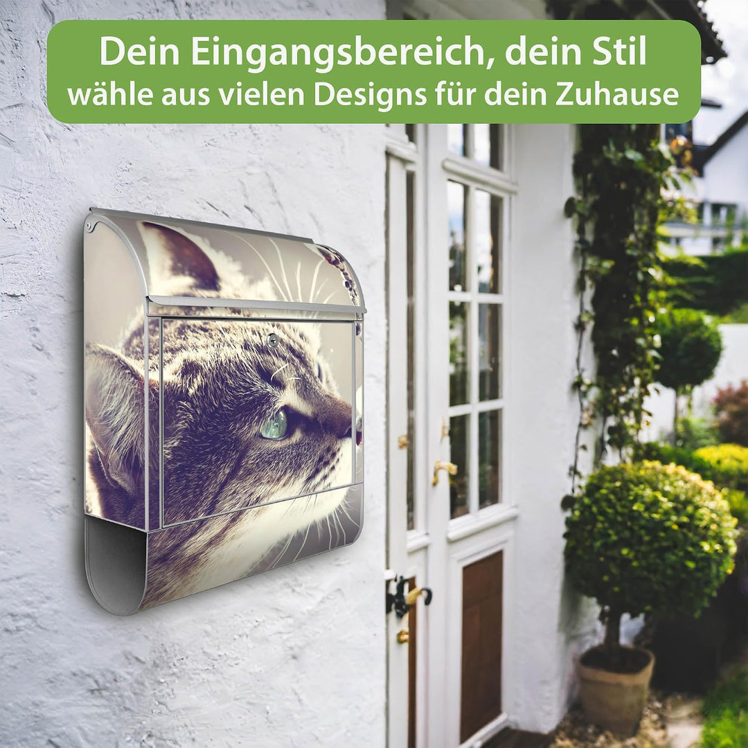 banjado® Design Briefkasten mit Motiv Weidenkätzchen 39x47x14cm &amp; 2 Schlüssel - Briefkasten Stahl Si