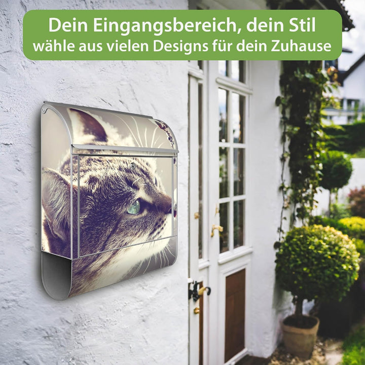 banjado® Design Briefkasten mit Motiv Weidenkätzchen 39x47x14cm &amp; 2 Schlüssel - Briefkasten Stahl Si
