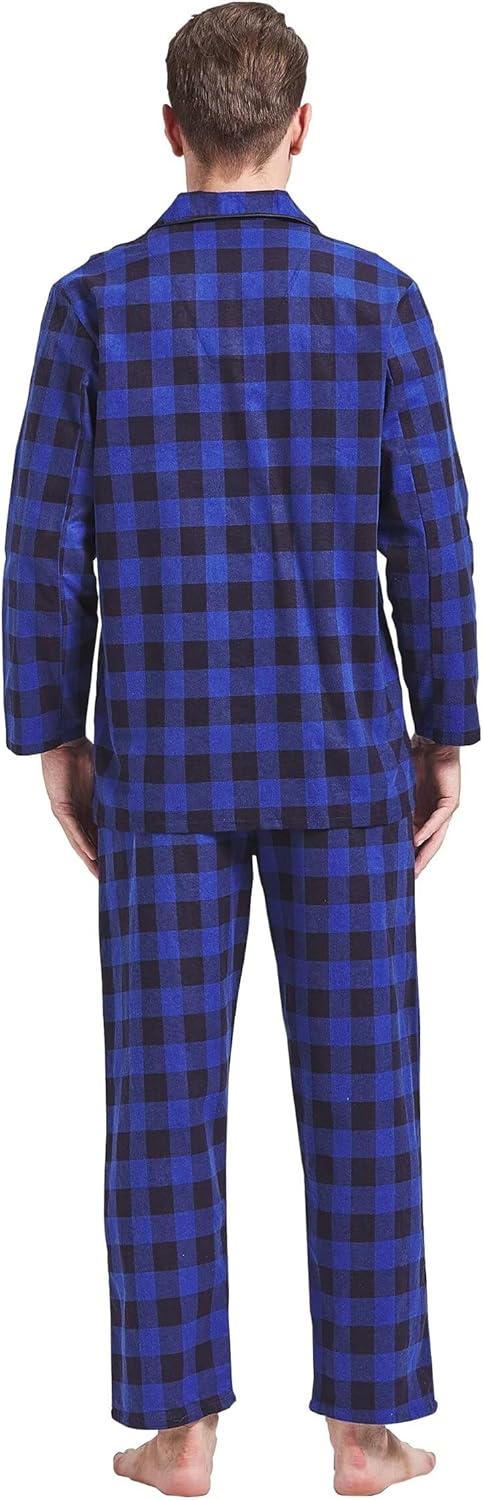Amaxer Flanell Schlafanzug Herren 100% Baumwolle Pyjama mit Knopfleiste Set Lang Warmer Winter Schla