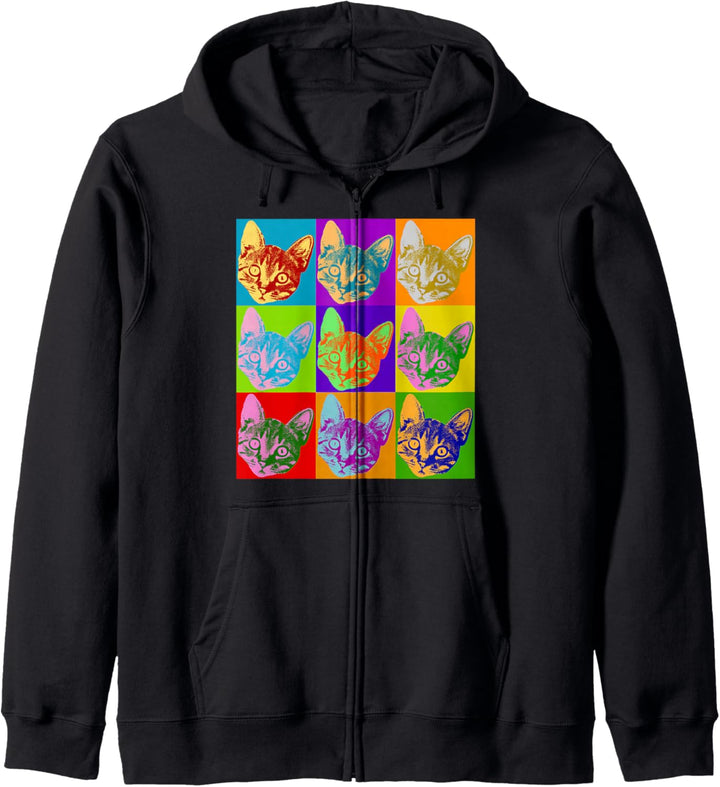 Katze Pop Art Retro Kitty Kätzchen Lustig Niedlich Grafik Kunst Haustier Kapuzenjacke