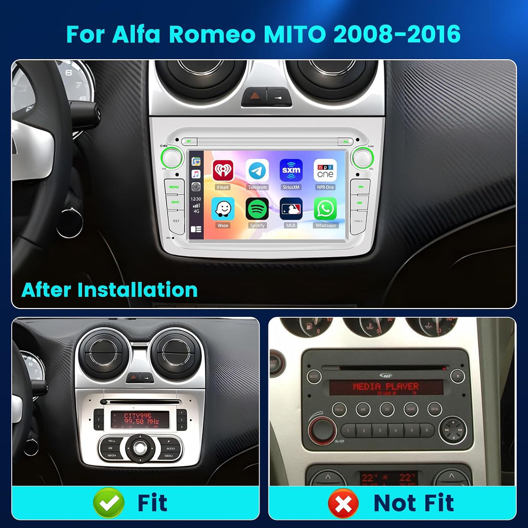 Hikity Android 15 Autoradio für Alfa Romeo MiTo 2008-2016 7 Zoll CarPlay | 2G+64G, ASP, Wireless Car