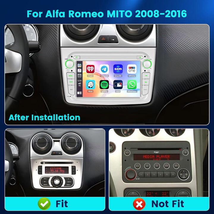 Hikity Android 15 Autoradio für Alfa Romeo MiTo 2008-2016 7 Zoll CarPlay | 2G+64G, ASP, Wireless Car