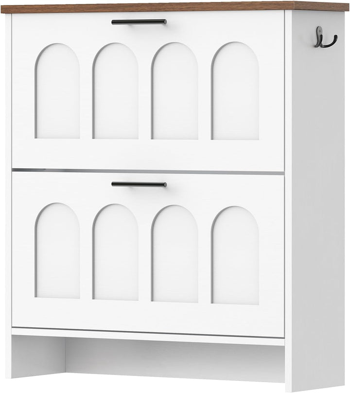 HOOBRO Schuhschrank mit Klappen, schmaler Stauraumschrank mit Bogentüren, verstellbaren Einlegeböden
