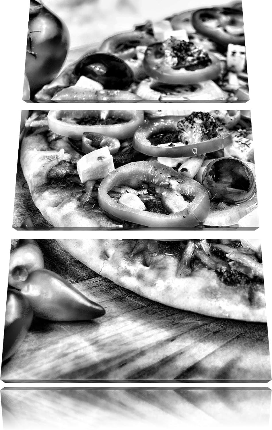 Pixxprint Monocrome, Pizza aus Italien 3-Teiler Leinwandbild 120x80 Bild auf Leinwand