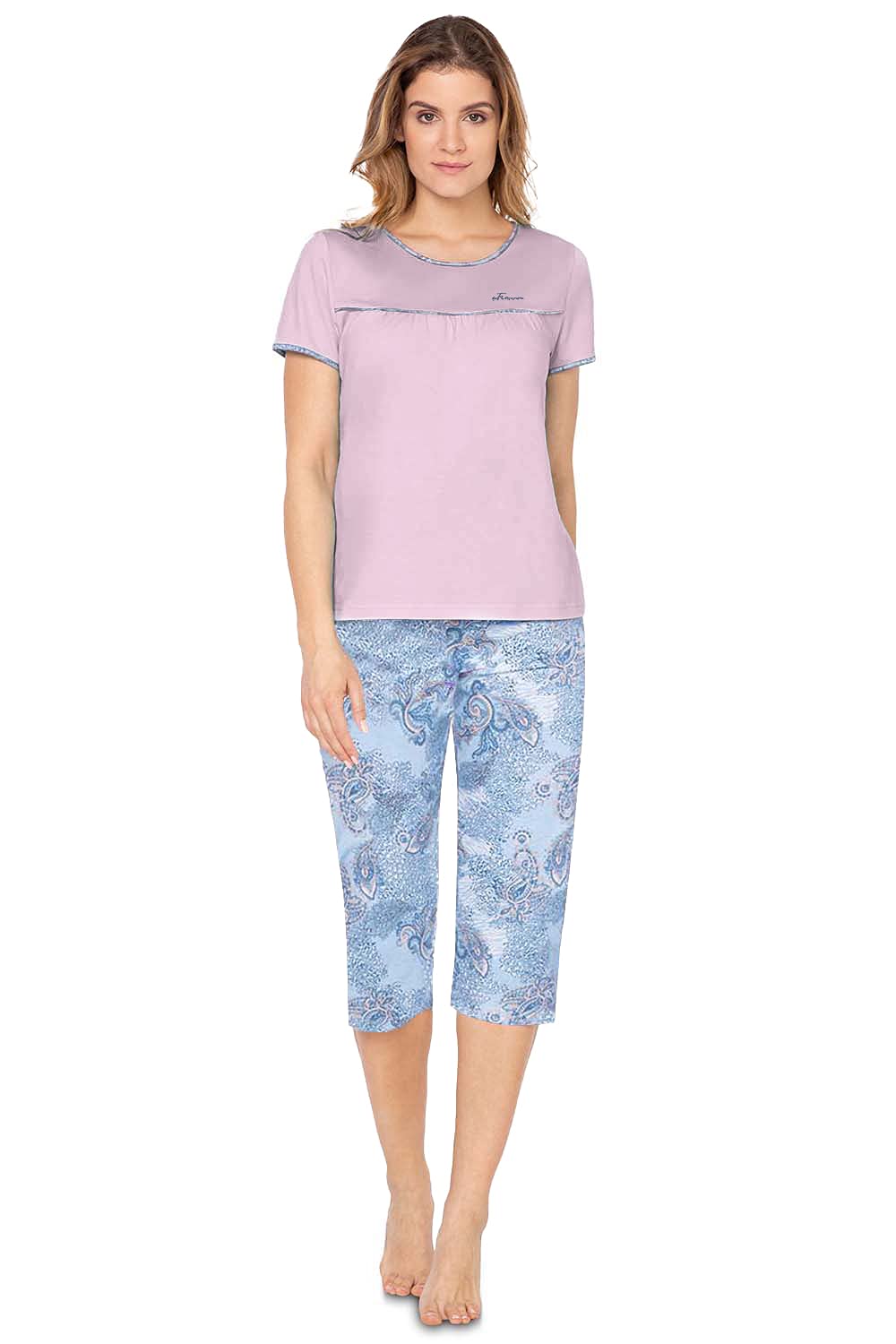 e.Femme® Damen Schlafanzug Nicole II 945, 50% Baumwolle und 50% Modal 36 Altrosa/Druck, 36 Altrosa/D
