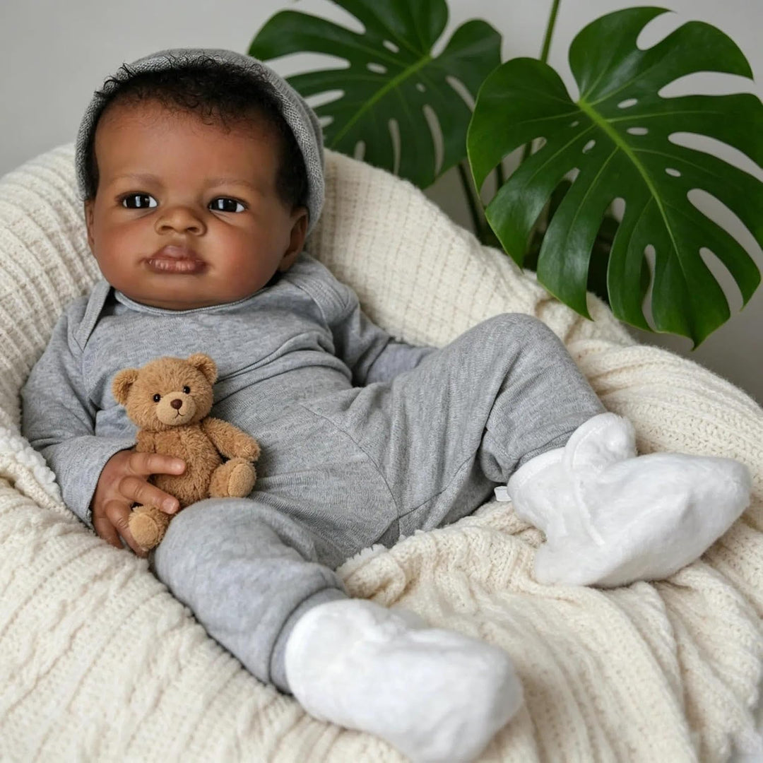 Zero pam Reborn Baby Puppe Schwarze, 50CM Reborn Baby Vollsilikon Lebensecht Jungen, Realistische Ba