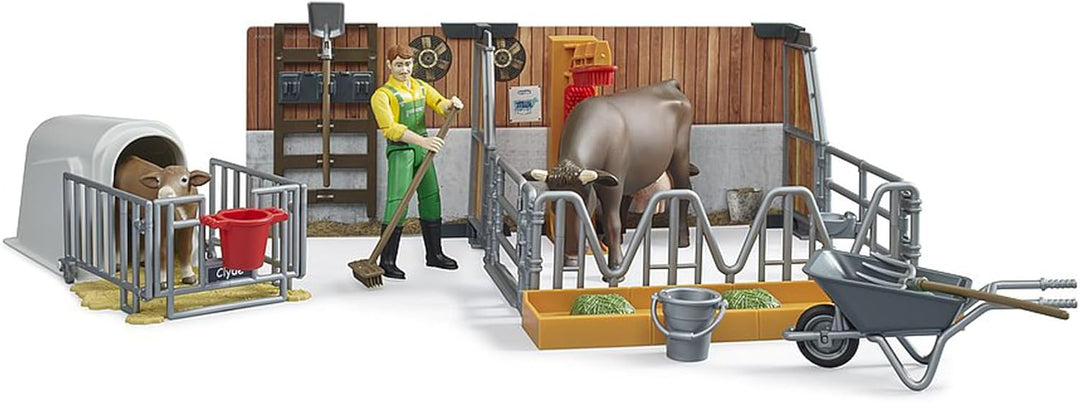 bruder 62611 - Bworld Kuh- und Kälberstall mit Landwirt & Zubehör - 1:16 Bauernhof Landwirtschaft Ba