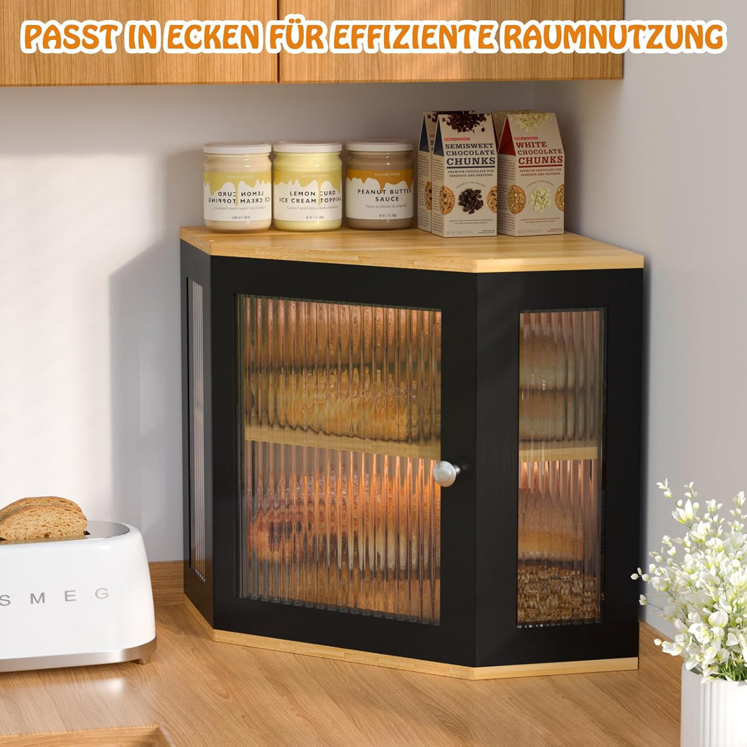 Brotkasten Ecke Bambus Eckbrotkasten Brotaufbewahrungsbox mit 2 Etagen, Holz Brotbehälter Brotaufbew