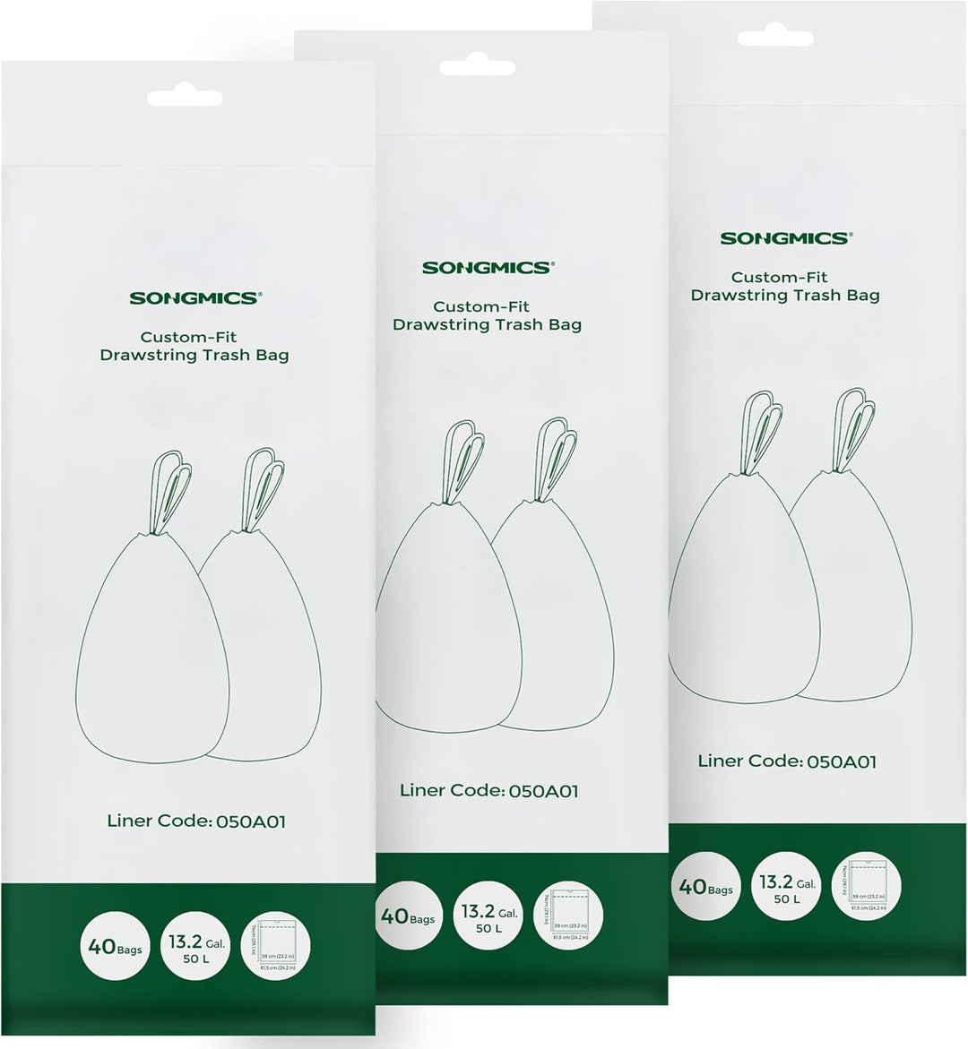 SONGMICS Müllbeutel mit Zugband, Müllsäcke für 50 Liter Mülleimer, Mülltüten für Küchenmülleimer, Co