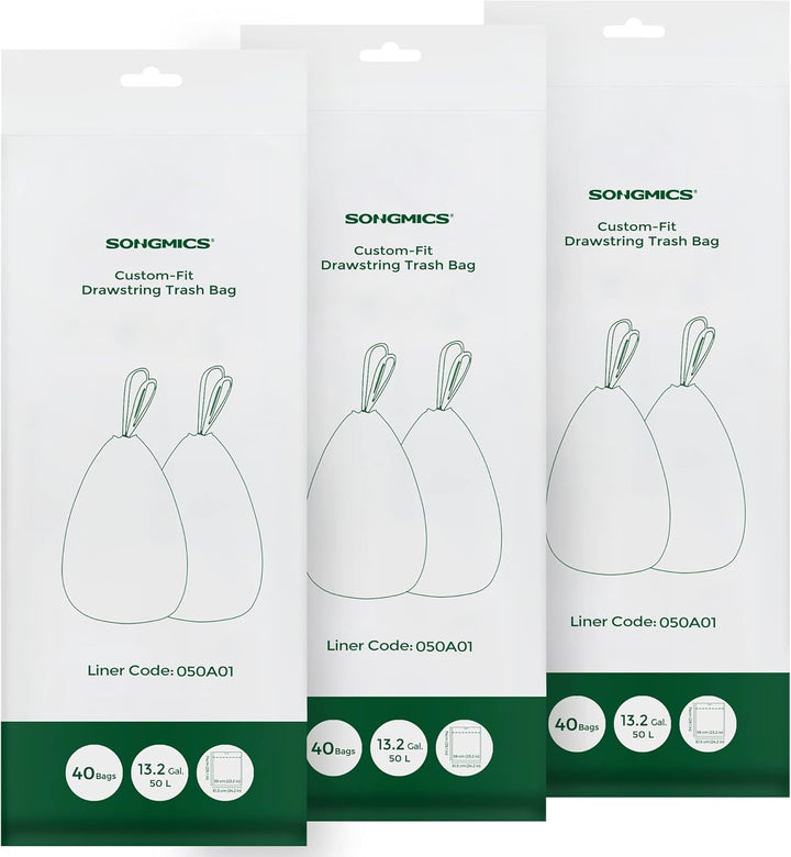 SONGMICS Müllbeutel mit Zugband, Müllsäcke für 50 Liter Mülleimer, Mülltüten für Küchenmülleimer, Co