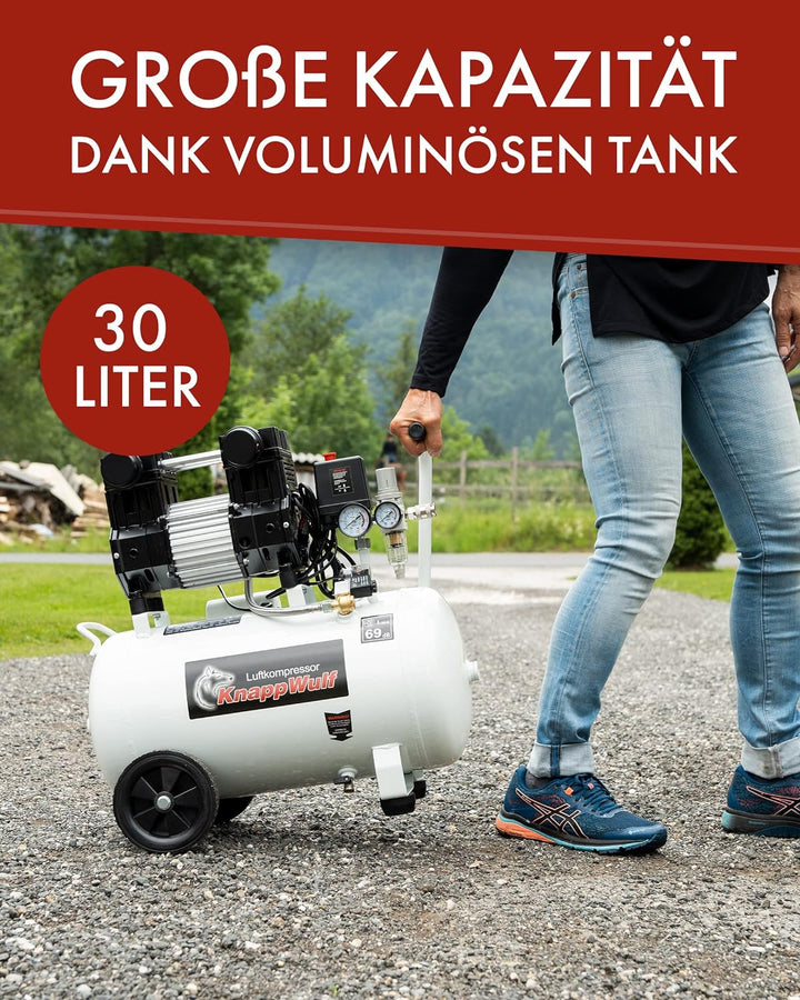 KnappWulf Kompressor "mucksmäuschenstill" Modell neue Generation KW1030 Airbrush 69dB 30L Tank 1100W