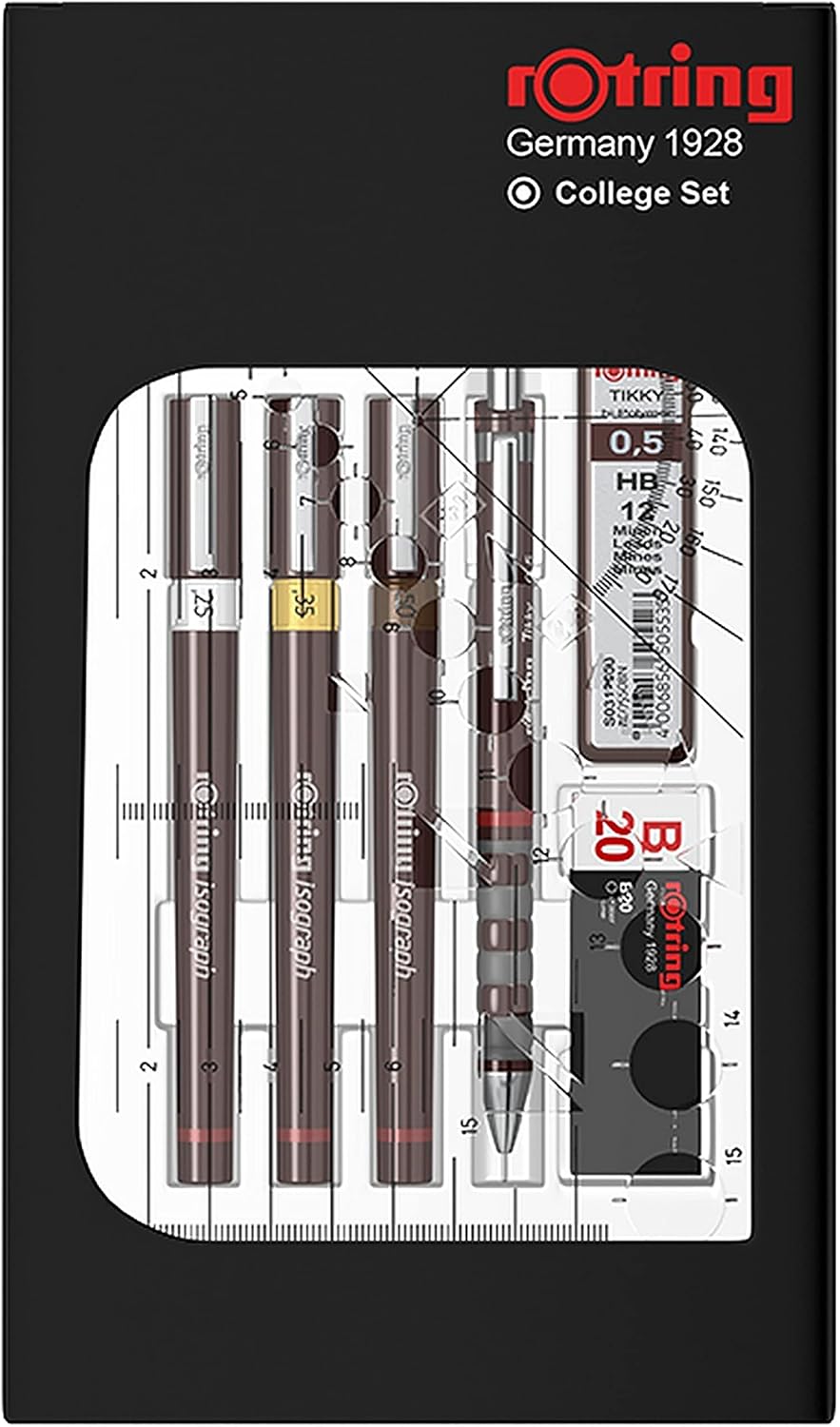 rOtring Isograph Fineliner College Set | 3 Isograph Tuschefüller (0,25 mm, 0,35 mm und 0,50 mm), Tik