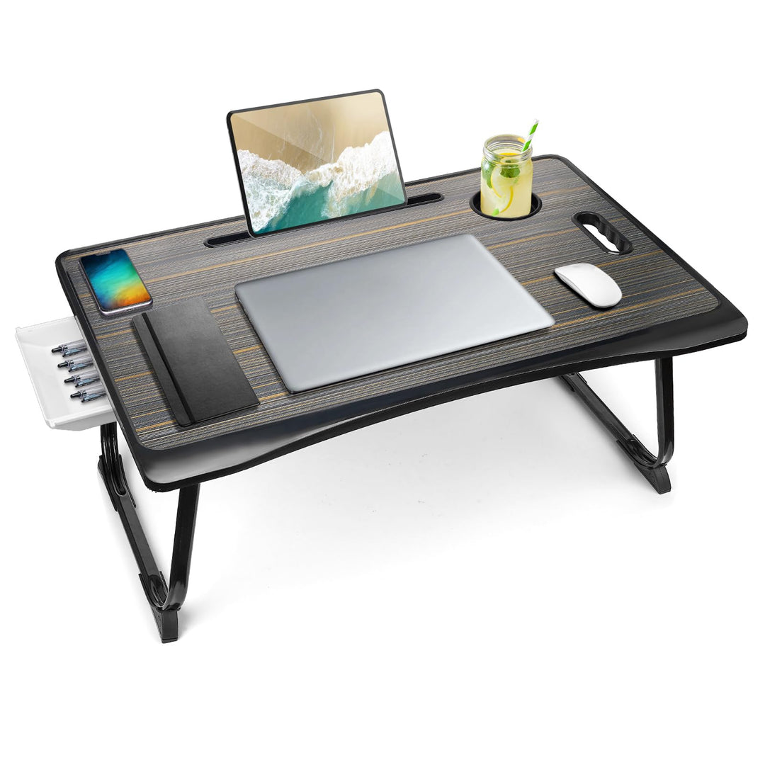 Amaredom Laptoptisch, Laptop Betttisch Klappbar, Klappbarer Lapdesk mit Schublade und Tassenhalter f