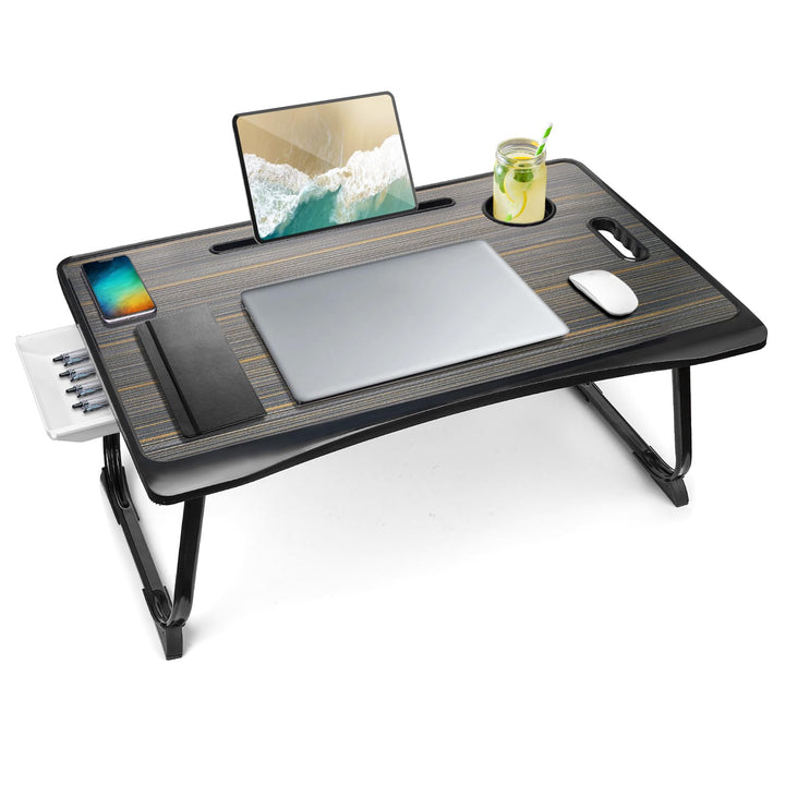 Amaredom Laptoptisch, Laptop Betttisch Klappbar, Klappbarer Lapdesk mit Schublade und Tassenhalter f