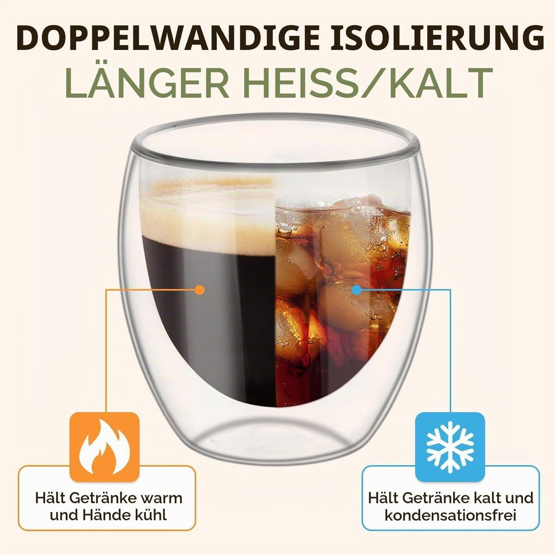 Doppelwandiges Thermoglas Espresso, Espressotassen Glas, 6er-Set Doppelwandige Thermo-Gläser, 80 Ml