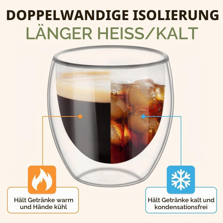 Doppelwandiges Thermoglas Espresso, Espressotassen Glas, 6er-Set Doppelwandige Thermo-Gläser, 80 Ml