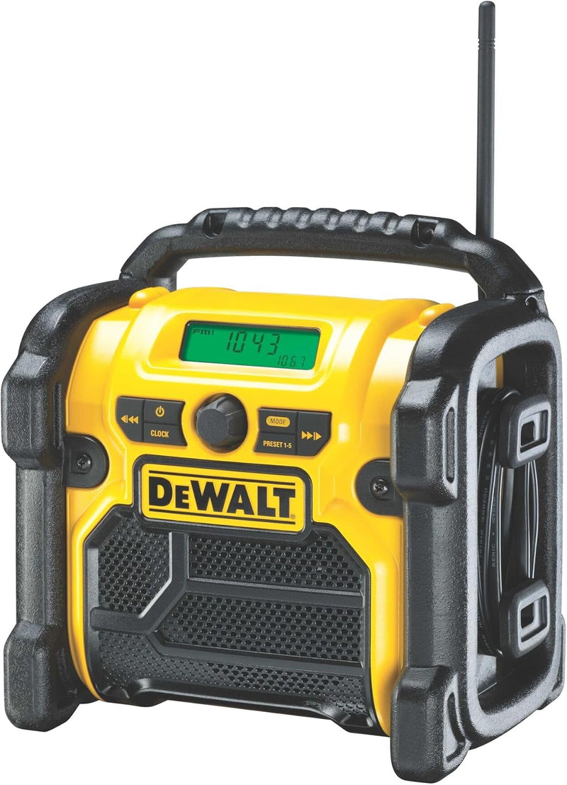 DeWalt Baustellenradio DCR019 – 2in1 Akku Radio & Netz Radio mit AUX-Eingang, robustem Gehäuse, Kabe