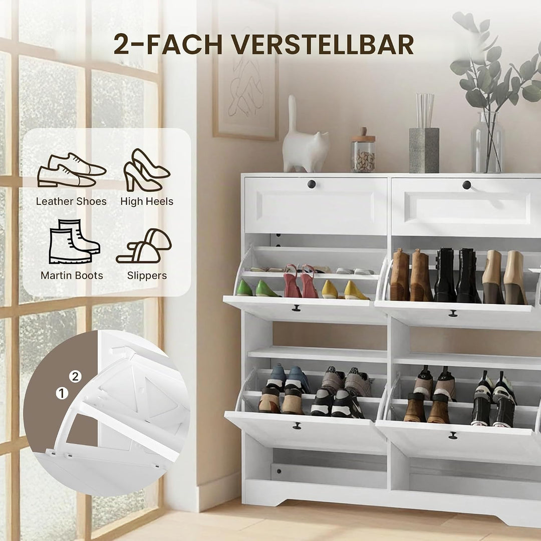 Xbro Schuhschrank mit Schublade und 4 Klappen, Schuhkipper Schmal, Schuhregal für 20–24 Paar Schuhe,