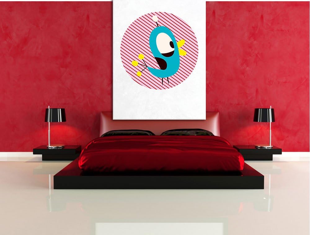 Pixxprint Lustiger Vogel mit gestreiftem Hintergrund weiss, Format: 100x70 auf Leinwand, XXL riesige