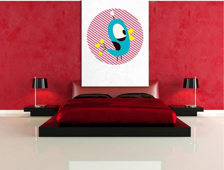 Pixxprint Lustiger Vogel mit gestreiftem Hintergrund weiss, Format: 100x70 auf Leinwand, XXL riesige