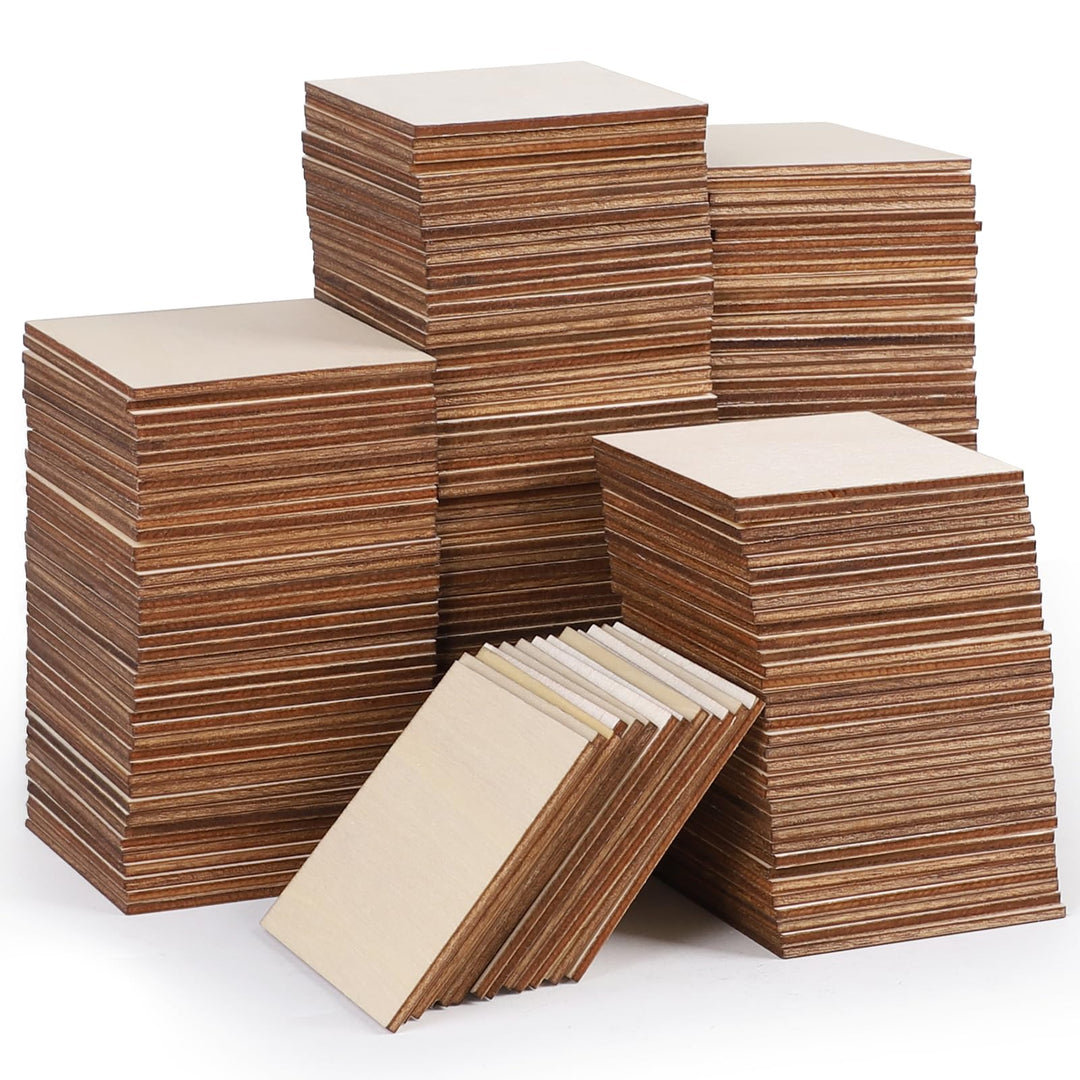 DBREAKS 200 Stücke Quadrate Holzscheiben, Basteln Holzplättchen, Baumscheiben, Holz Platten, Naturho