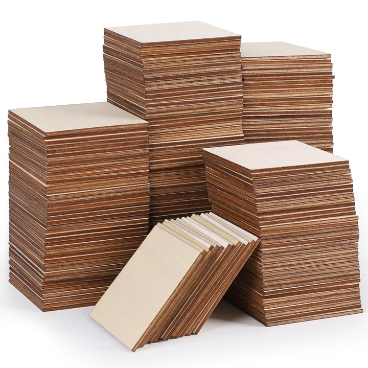 DBREAKS 200 Stücke Quadrate Holzscheiben, Basteln Holzplättchen, Baumscheiben, Holz Platten, Naturho