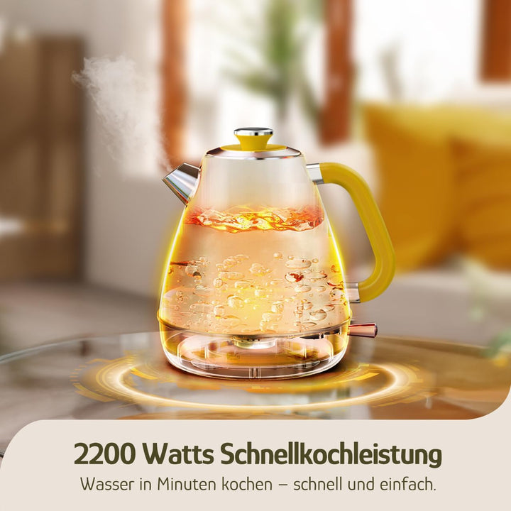 Hazel Quinn Wasserkocher Retro Vintage Design Edelstahl, BPA-frei, Automatische Abschaltung, Wasserk