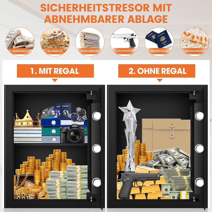55L Safe Tresor Feuerfest mit Feuerfester Wasserdicht Dokumententasche, Digitaler MöBeltresor mit Sc
